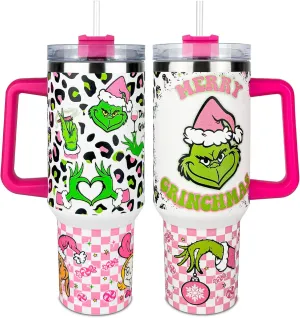 40 oz Christmas Tumbler with Handle and Straw, Stainless Steel Tumbler with Lid Straw, Car Mug Sports Travel Christmas Gift 40oz Insulated Tumblers (Christmas 17)