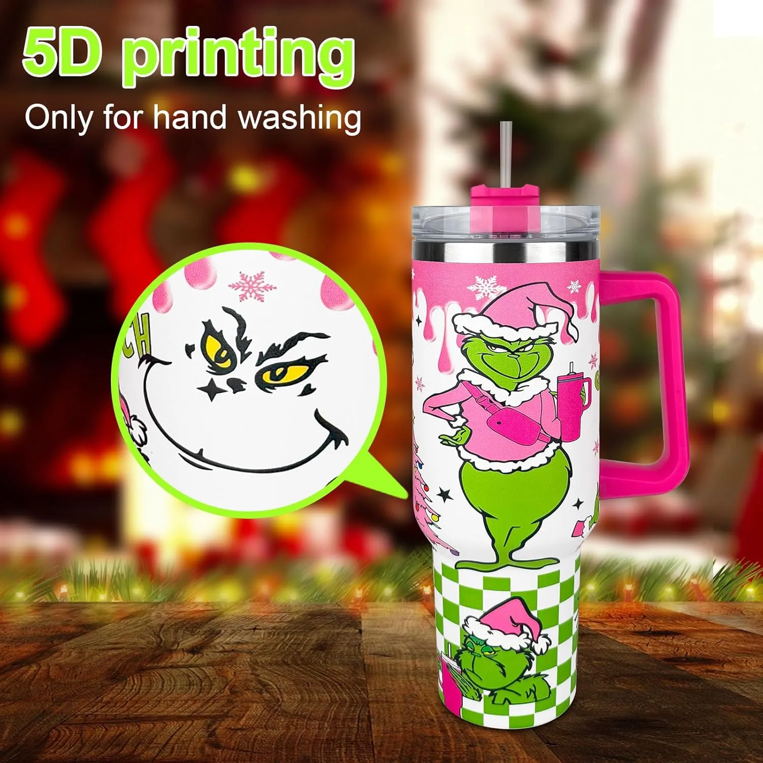 40 oz Christmas Tumbler with Handle and Straw, Stainless Steel Tumbler with Lid Straw, Car Mug Sports Travel Christmas Gift 40oz Insulated Tumblers (Christmas 17)