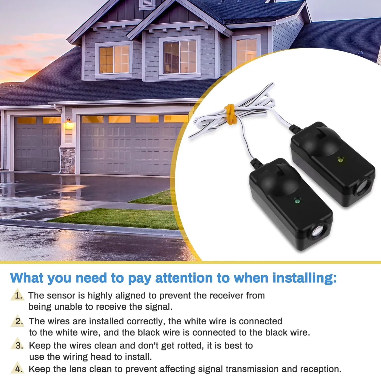 41A5034 Safety Sensor Kit, Replacement for Craftsman/Chamberlain/Liftmaster Garage Door Sensor, Compatible with Liftmaster/Chamberlain/Craftsman Garage Door openers Made After 1997