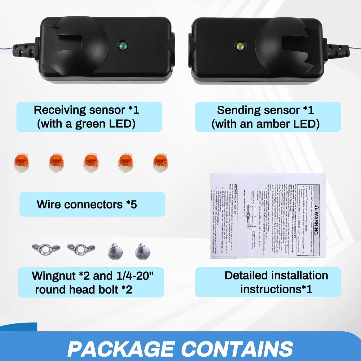 41A5034 Safety Sensor Kit, Replacement for Craftsman/Chamberlain/Liftmaster Garage Door Sensor, Compatible with Liftmaster/Chamberlain/Craftsman Garage Door openers Made After 1997