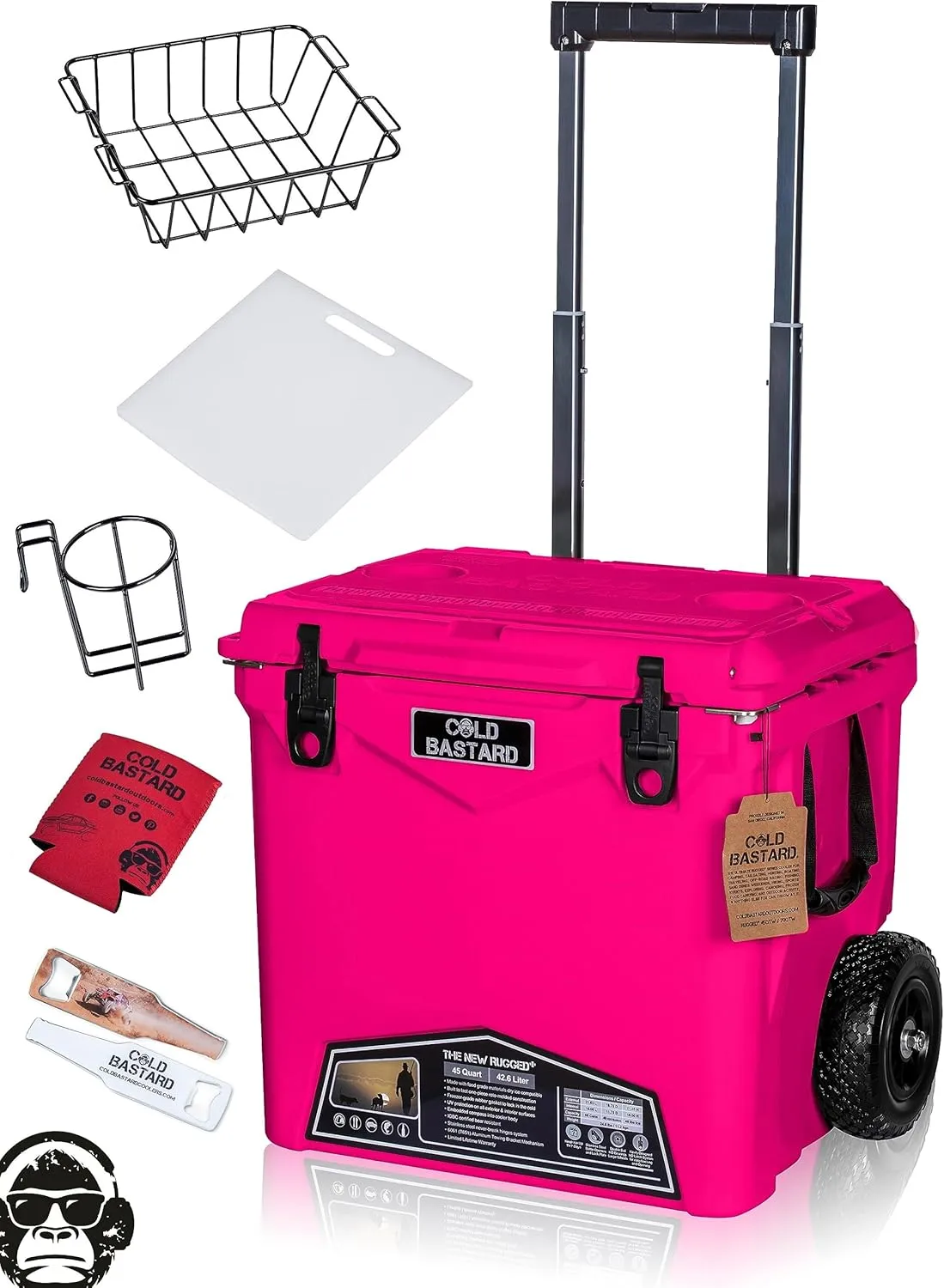 45QTW Cold Bastard Rugged  Pink NEON Large Wheels Best Premium Ice Chest Cooler Accessories Free S&H
