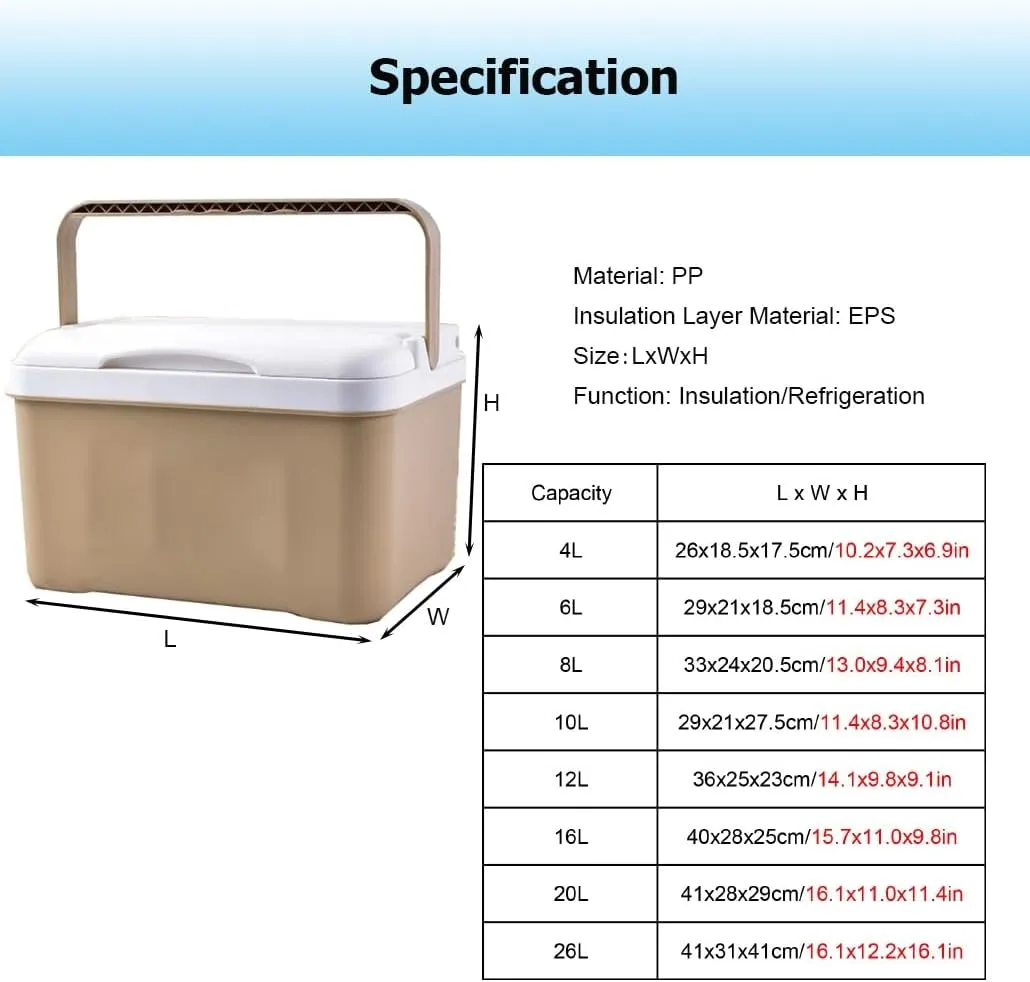 4/6/8/10/12/16/20/24 L Triple-Layered Air Tight Drybox Cooler and Small Hard Shell Lunchbox with Handle, Ice Pail for Camping Travel