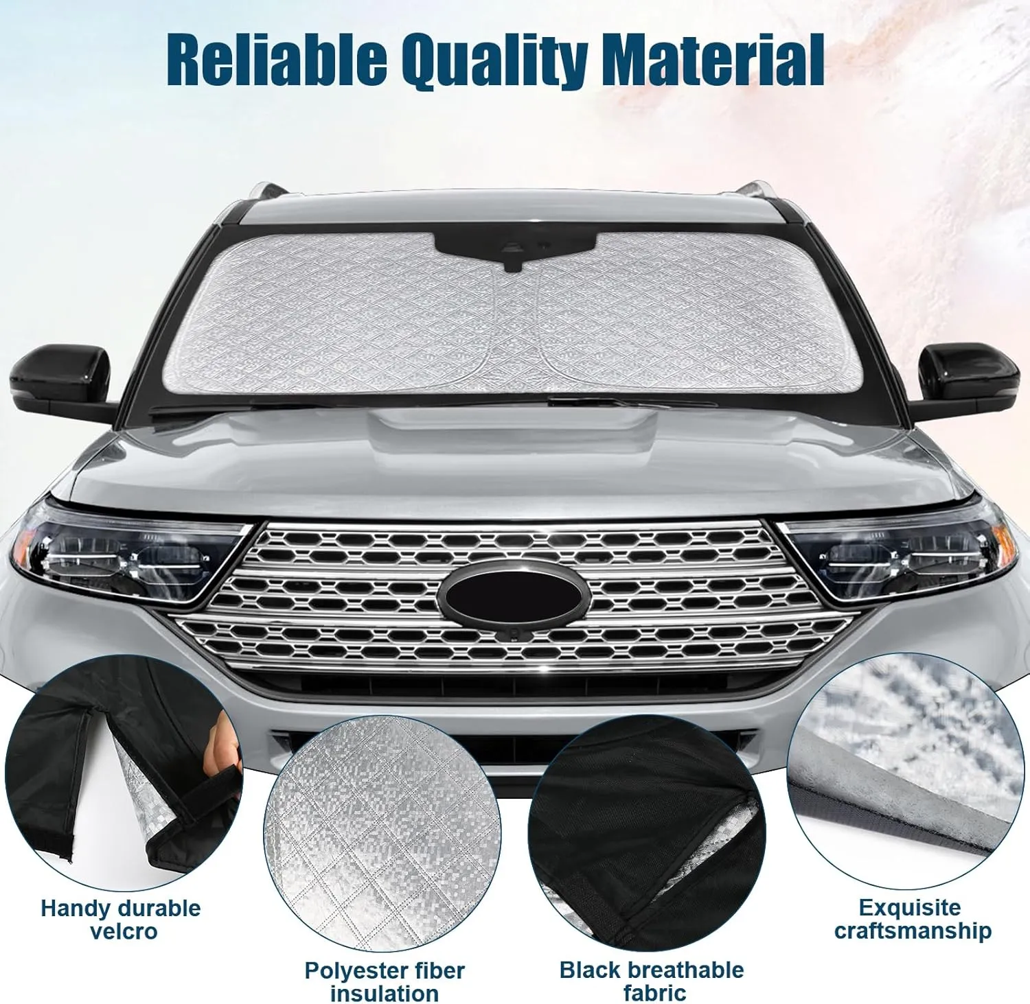 6 Layers Custom Fit Windshield Sun Shade for 2020-2024 Ford Explorer, Foldable Car Sunshade with Storage Bag, Heat Reflective & UV Protection