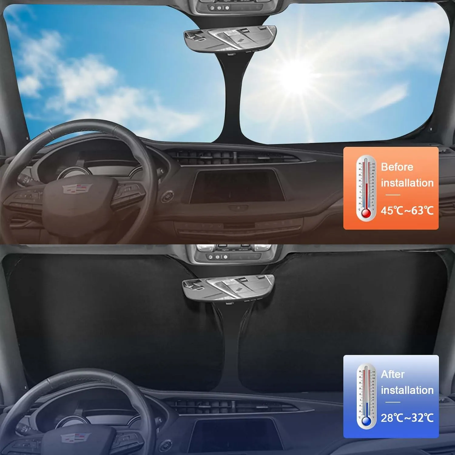 6 Layers Custom Fit Windshield Sun Shade for 2020-2024 Ford Explorer, Foldable Car Sunshade with Storage Bag, Heat Reflective & UV Protection