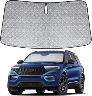 6 Layers Custom Fit Windshield Sun Shade for 2020-2024 Ford Explorer, Foldable Car Sunshade with Storage Bag, Heat Reflective & UV Protection