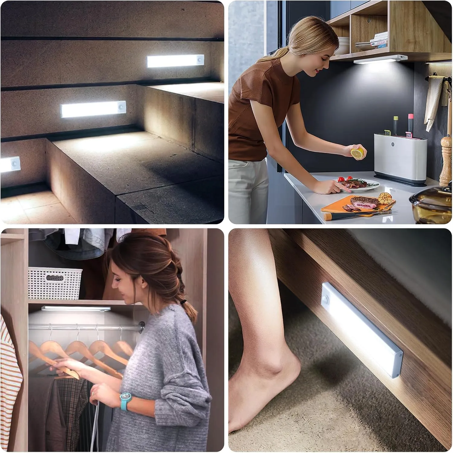 6 Pack Under Cabinet Lighting Wireless, 50 LED Rechargeable Battery Motion Sensor Light Indoor, Stick On Magnetic Closet Lights, Under Counter Lights for Kitchen, Stairs, White 12 in