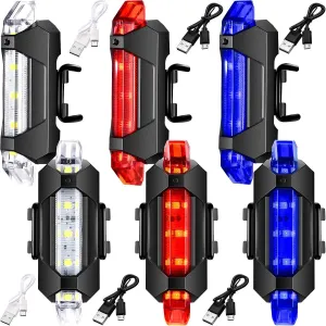 6 Pieces Bike Lights for Night Riding USB Rechargeable Bicycle Light Waterproof Front Headlight and Back Taillight for Road, Mountain, Night Riding
