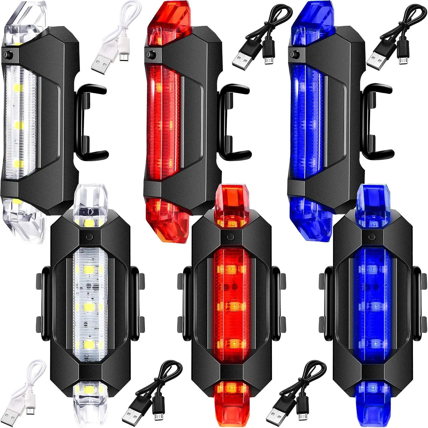 6 Pieces Bike Lights for Night Riding USB Rechargeable Bicycle Light Waterproof Front Headlight and Back Taillight for Road, Mountain, Night Riding