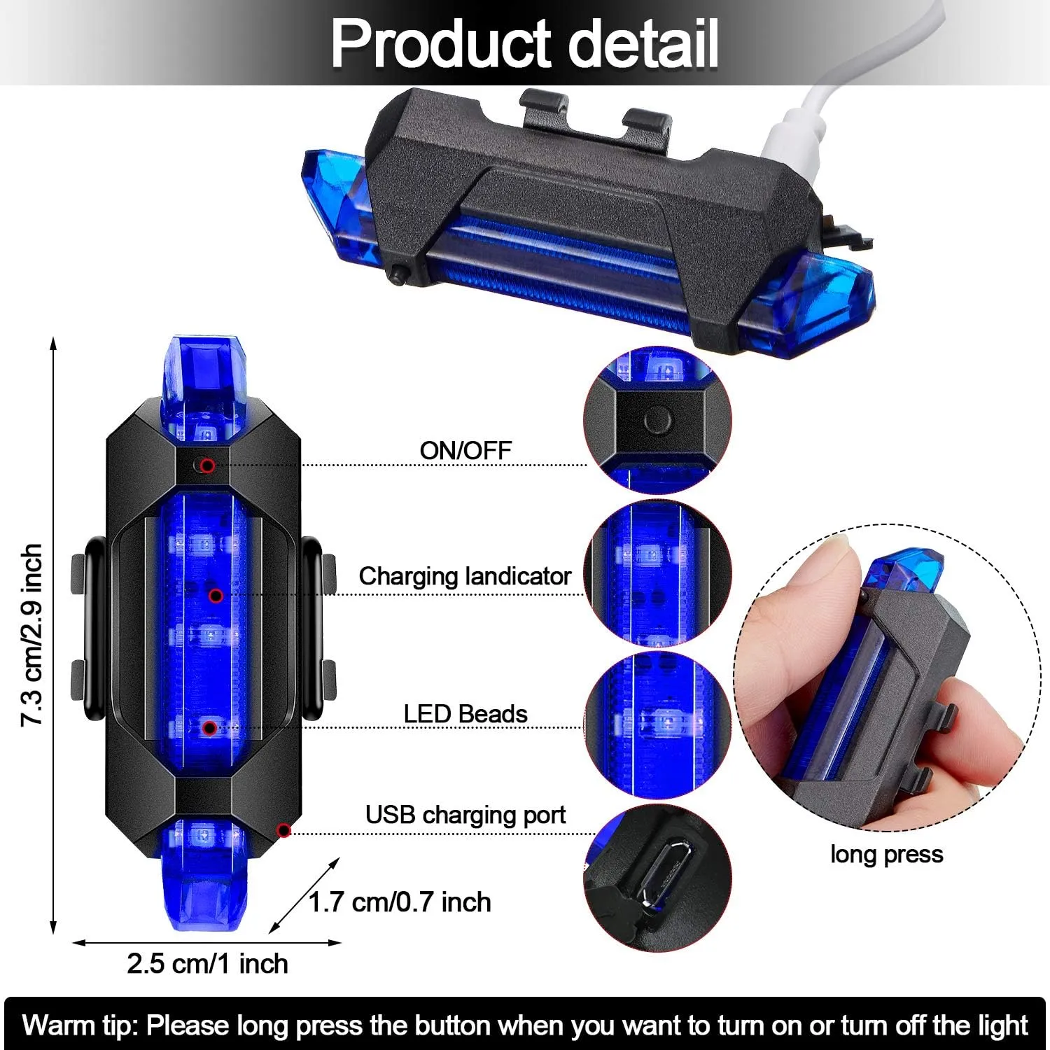 6 Pieces Bike Lights for Night Riding USB Rechargeable Bicycle Light Waterproof Front Headlight and Back Taillight for Road, Mountain, Night Riding