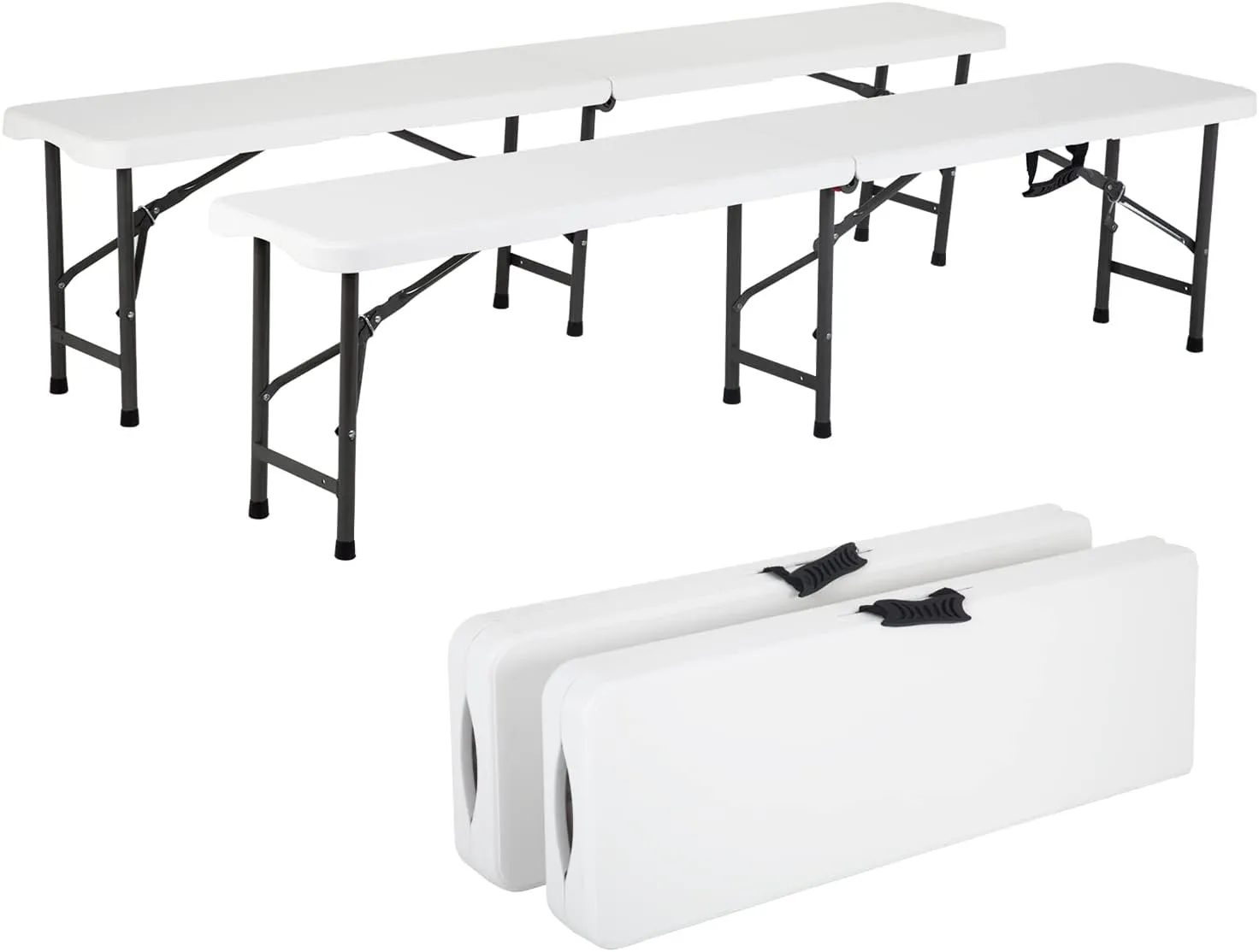 6ft Plastic Folding Bench Seat with Carrying Handle&Lock,Portable in/Outdoor Picnic Party Camping Dining Seat for Camping Picnic Party Dining Garden Soccer Multipurpose Entertaining Activities,2 Pack