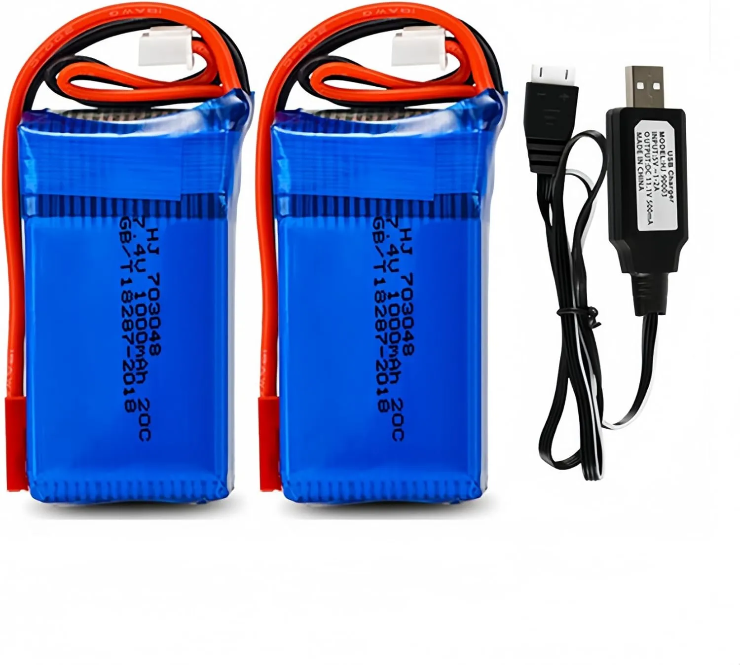 7.4V 1000mAh Li-po Battery JST Plug for WLtoys V912 Remote Control RC Helicopter 2 Pack RC Batteries with USB Charger