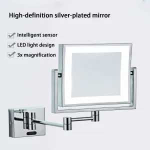 8 Inch Wall Mounted Double-Sided 1X/3X Magnifying Lighted Makeup Vanity Mirror with Infrared Sensor Switch 360° Swivel Extendable Cosmetic MirrorNickel Hard-Wired(Zirconium,PlugIn)
