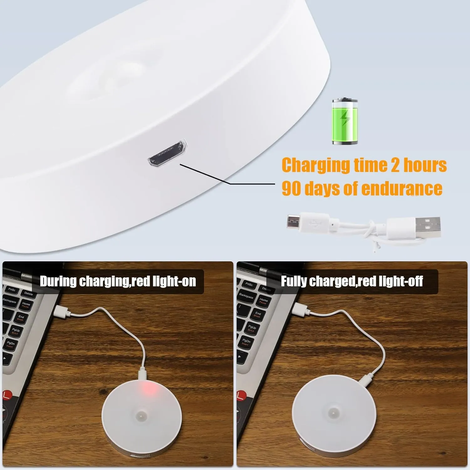 8 LEDs Motion Sensor Light Indoor, Night Light USB Rechargeable, 3 Light Modes & 400 mAh Battery, Cordless Magnetic Sticker Nightlight for Stair, Closet, Hallway - 3000K Warm White 6 Pack