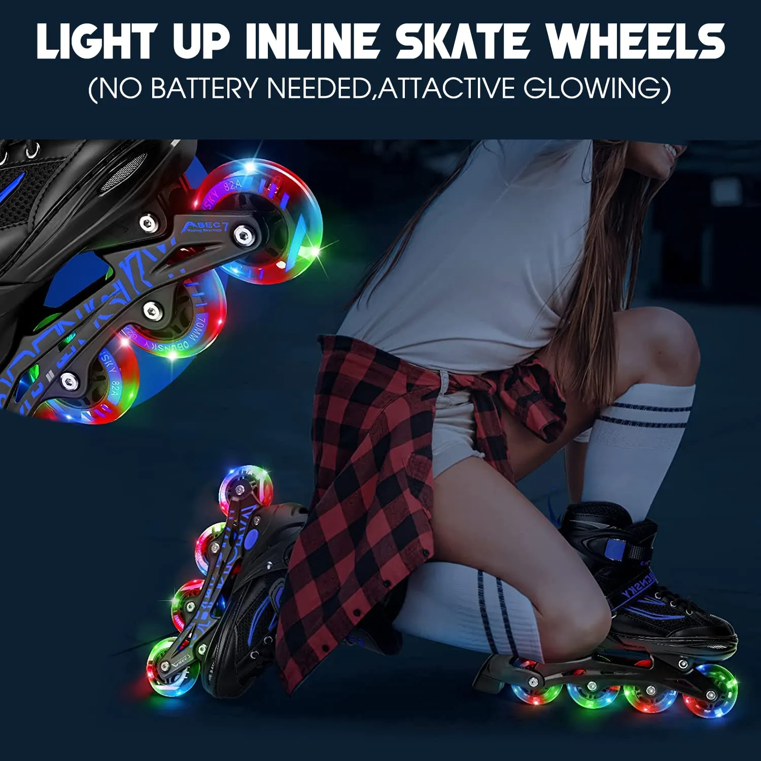 8 Pack Light Up Inline Skate Wheels 64mm 72mm 76mm 80mm Inline Wheels with ABEC-9 Bearing for inline Skate Wheels - 85A Inline Wheels for Indoor & Outdoor