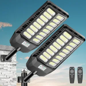8000W Solar Lights Outdoor, 6500K Flood Lights Outdoor, IP66 Waterproof Solar Street Lights with Motion Sensor and Remote Control for Dusk-to-Dawn Illumination for Outside, Yard, 2 Pack