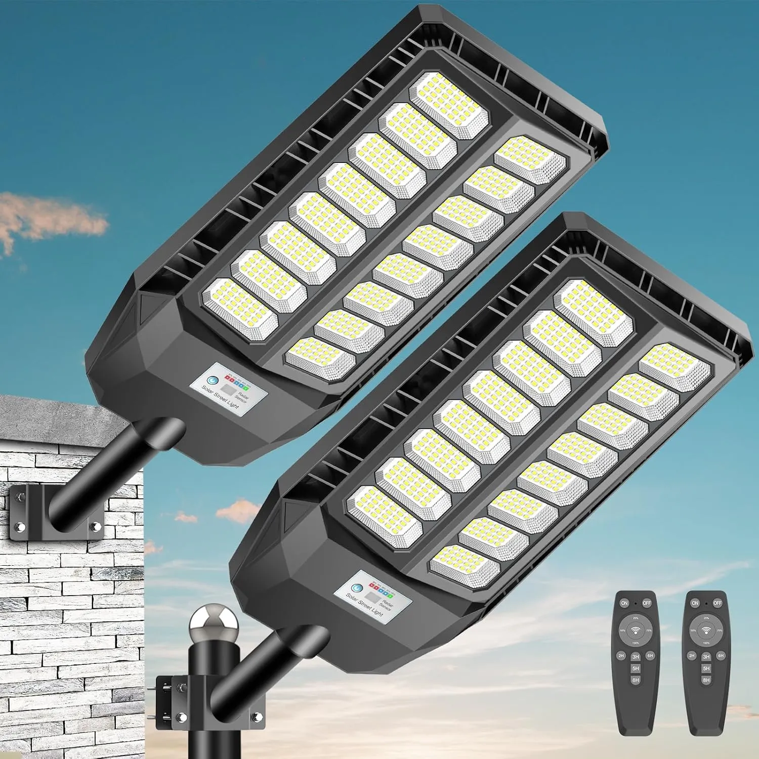 8000W Solar Lights Outdoor, 6500K Flood Lights Outdoor, IP66 Waterproof Solar Street Lights with Motion Sensor and Remote Control for Dusk-to-Dawn Illumination for Outside, Yard, 2 Pack