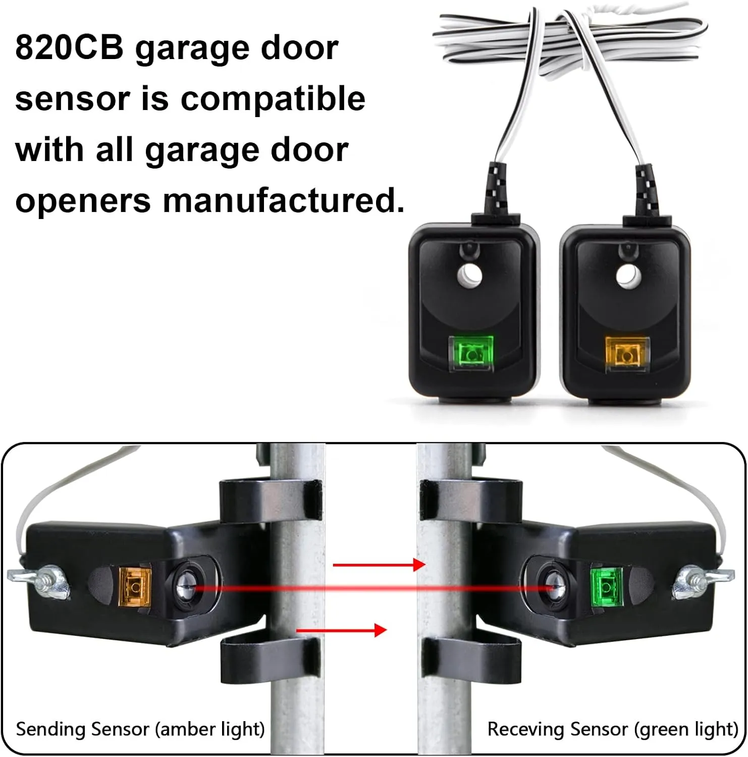 820CB Garage Door Sensor, Safety Sensor Kit Compatible with Chamberlain Liftmaster Sears Craftsman Garage Door Opener Made After 1997. Replacement 41A5034 G801CB-P 801CB 041-0136