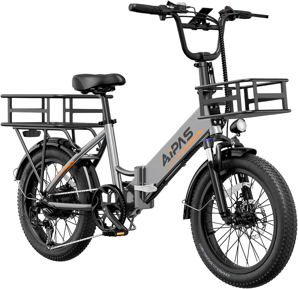 A2 Folding Electric Bike, 20'' Fat Tire Electric Bike with 750W Motor, 48V Removable Battery, 28MPH Max Speed, 62 Mile Range, Step-Through Frame and 7-Speed with 2 Baskets