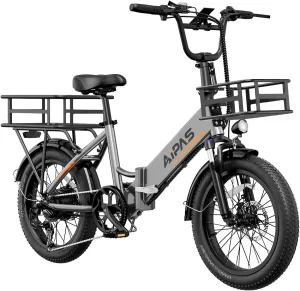 A2 Folding Electric Bike, 20'' Fat Tire Electric Bike with 750W Motor, 48V Removable Battery, 28MPH Max Speed, 62 Mile Range, Step-Through Frame and 7-Speed with 2 Baskets