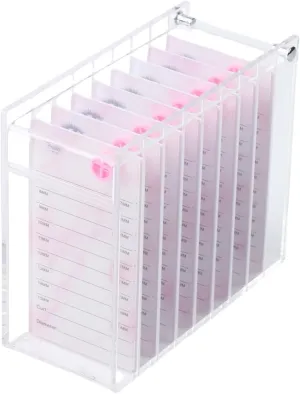 Acrylic Transparent Eyelash Storage Box, 8 Layers False Eyelashes Glue Pallet Holder Display Grafting Eye lashes Extension Close-Packed Display with 8 Pallets Clear Makeup Organizer (Marble Pink)