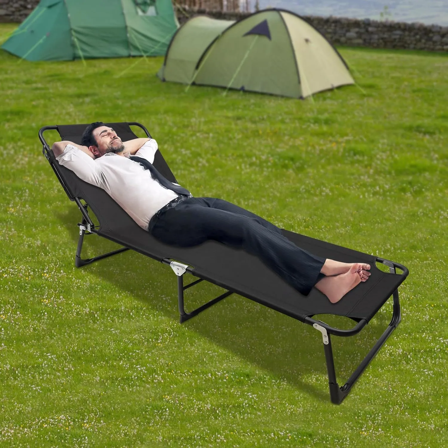 Adjustable Folding Camping Cot, Portable Camping Cot with Pillow, Extra Wide Bed Top, Suitable for Travel, Outdoor Camping, Office Use