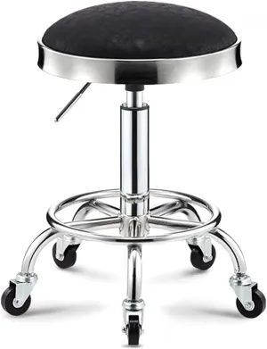 Adjustable Height Stool with 5 Wheels Thick Sponge, Chrome Steel PU Leather Bar Stool Work Shop Stool,Hydraulic Rolling Swivel Salon Stool,Massage Spa Tattoo Counter red,Grey (Black)