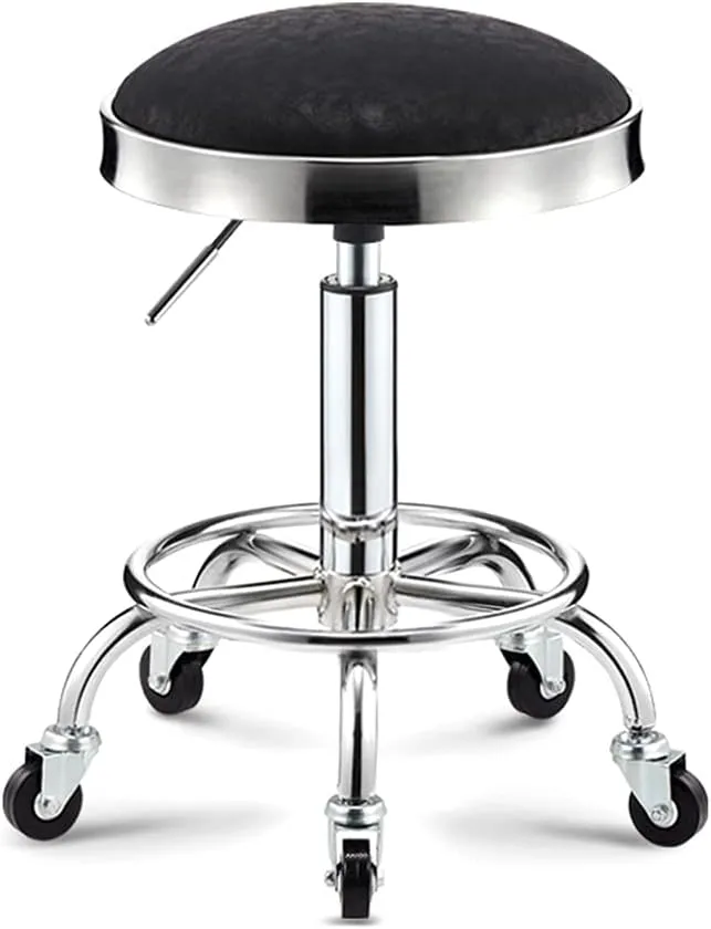 Adjustable Height Stool with 5 Wheels Thick Sponge, Chrome Steel PU Leather Bar Stool Work Shop Stool,Hydraulic Rolling Swivel Salon Stool,Massage Spa Tattoo Counter red,Grey (Black)