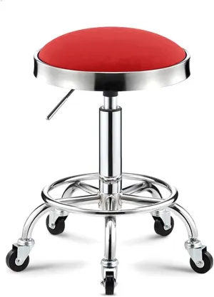 Adjustable Height Stool with 5 Wheels Thick Sponge, Chrome Steel PU Leather Bar Stool Work Shop Stool,Hydraulic Rolling Swivel Salon Stool,Massage Spa Tattoo Counter red,Grey (Red)