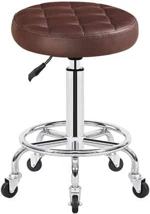 Adjustable Height Stool with 5 Wheels/Thick Sponge,Modern Chrome Steel PU Leather Bar Stool Work Shop Stool,Hydraulic Rolling Swivel Salon Stool,Massage Spa Tattoo C red,Green (Brown)