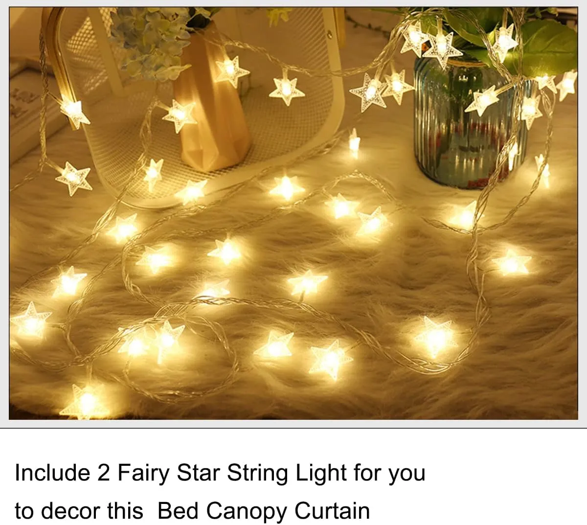 Akiky Princess Canopy Bed Curtains Bed Canopy Curtains with Lights for Queen Size Bed Drapes,8 Panels Canopies with Lights,Room Décor (Full/Queen, White)
