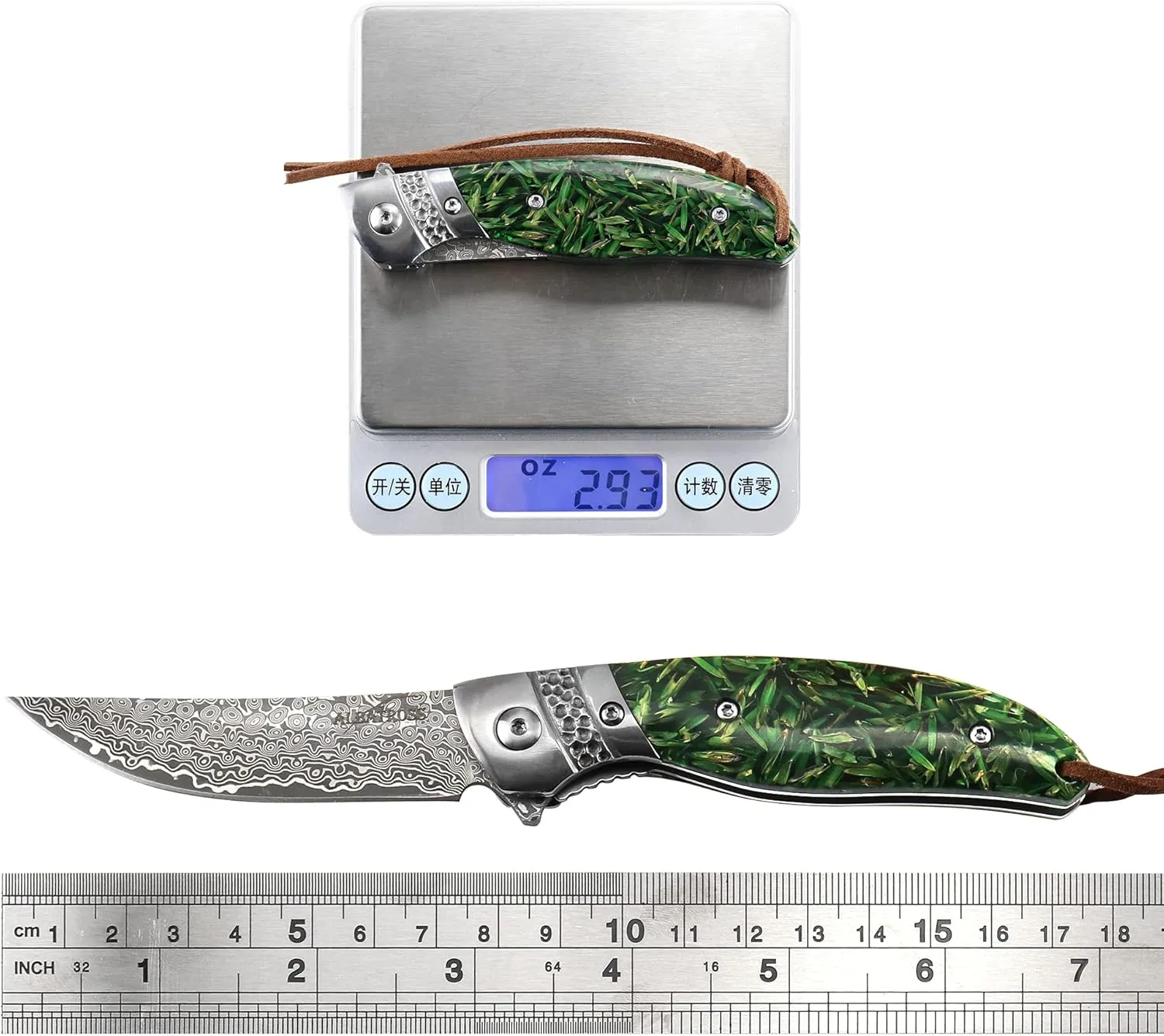 ALBATROSS Damascus Folding Pocket Knife - Premium EDC with VG10 Steel Blade, Green Synthetic Handle, Ball Bearing Assisted Opening, Liner Lock for Outdoor, Hunting, Camping - Great Gift for Men - HGDK028-DG