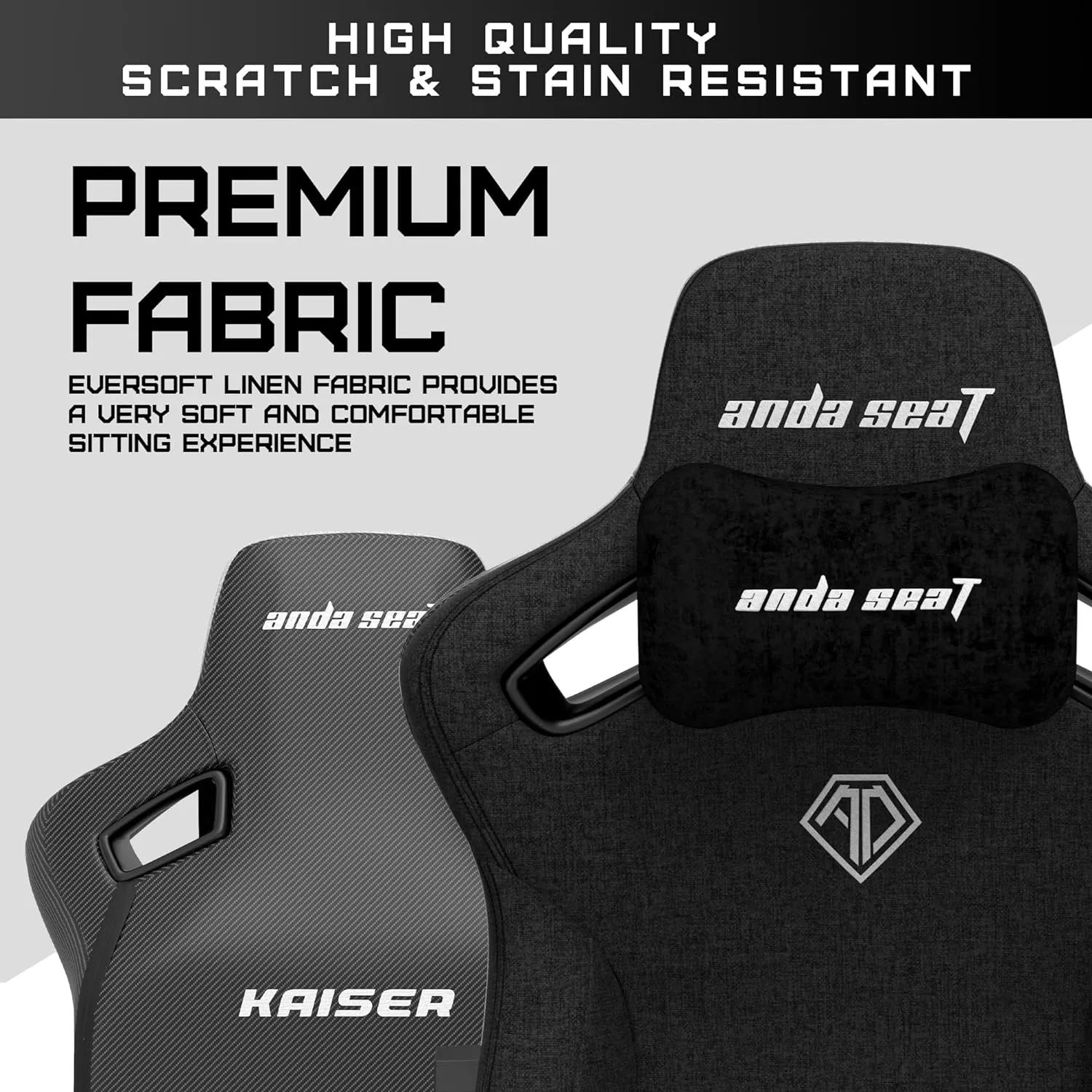 Anda Seat Kaiser 3 Large Gaming Chair for Adults - Ergonomic Black Fabric Gaming Seat with Lumbar Support, Comfortable Office Chairs with Neck Support - Heavy Duty Wide Computer Seat