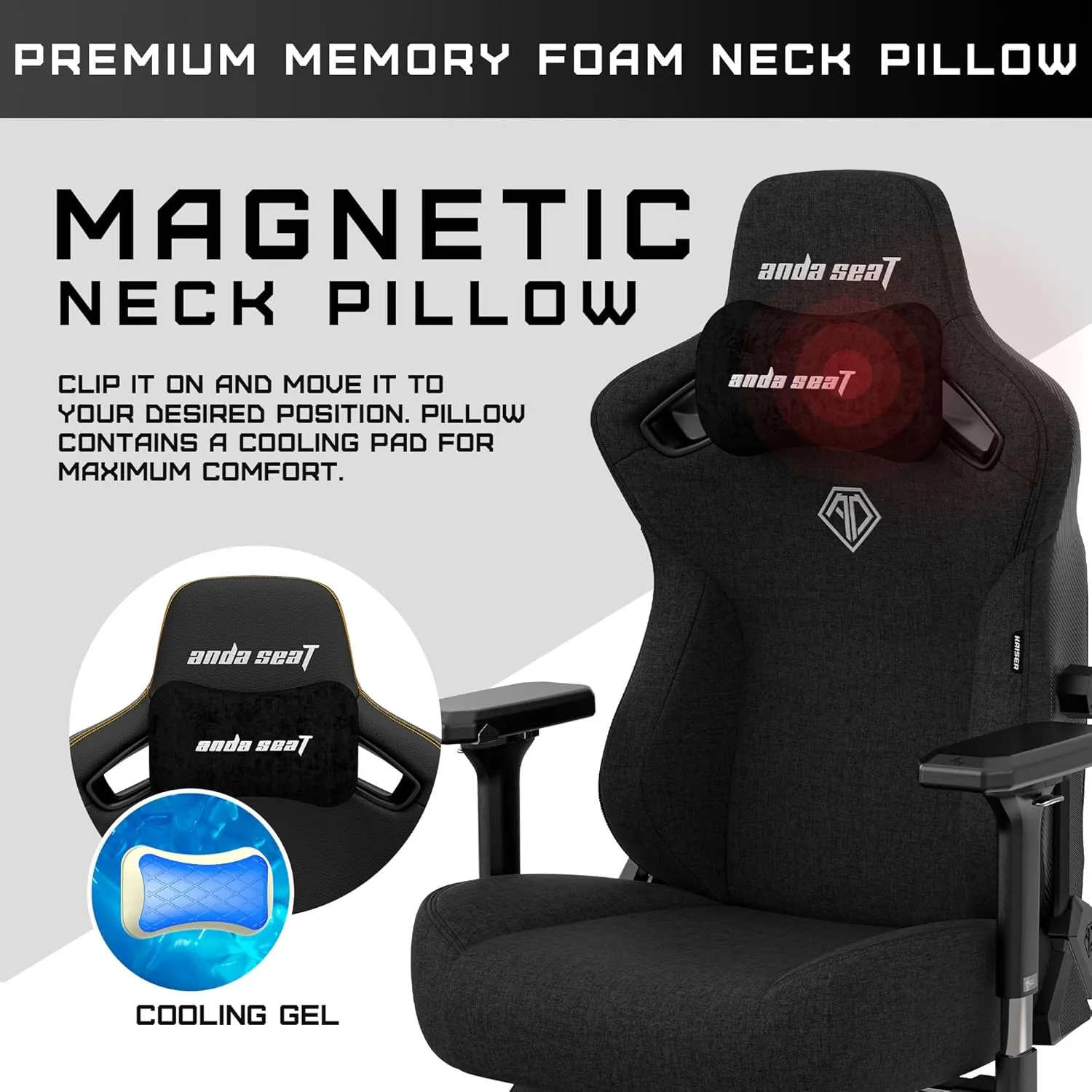 Anda Seat Kaiser 3 Large Gaming Chair for Adults - Ergonomic Black Fabric Gaming Seat with Lumbar Support, Comfortable Office Chairs with Neck Support - Heavy Duty Wide Computer Seat