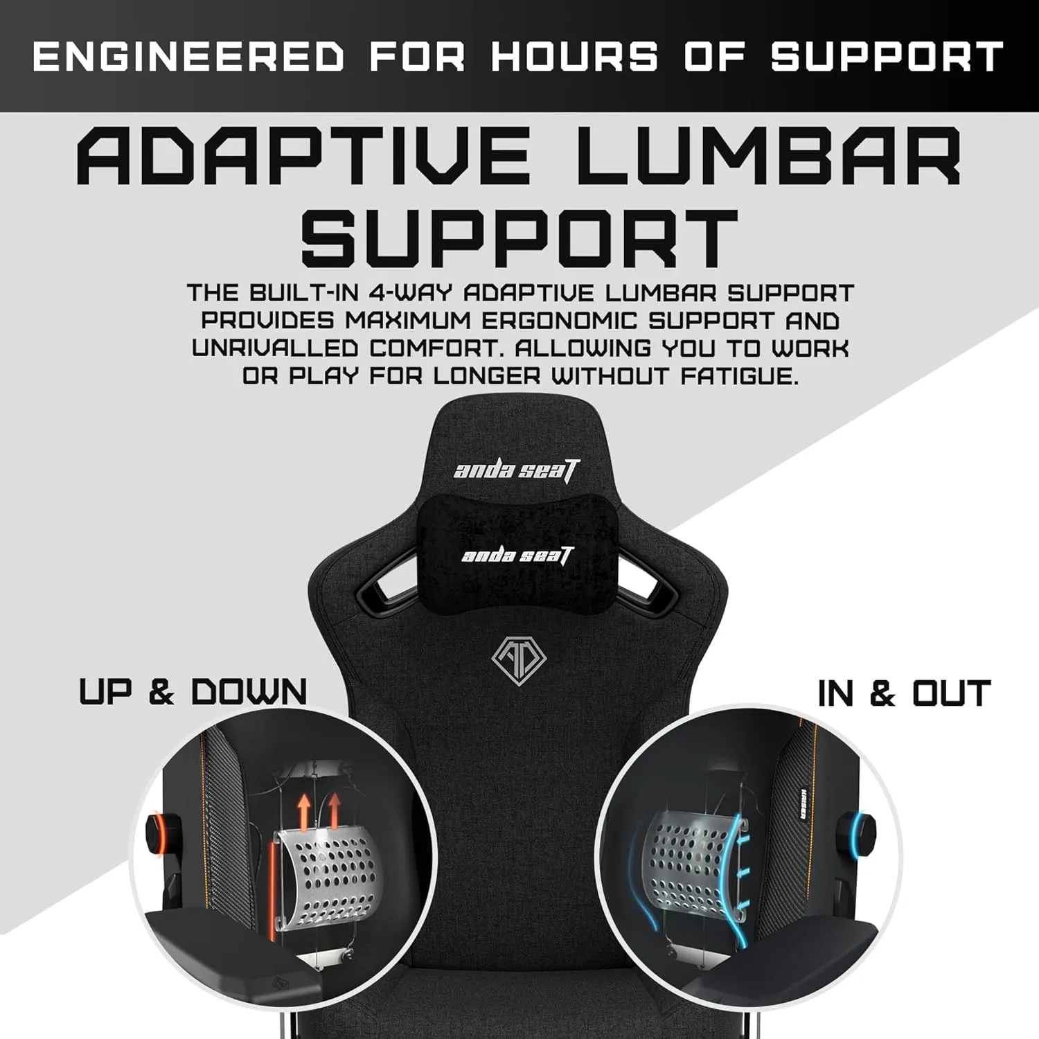 Anda Seat Kaiser 3 Large Gaming Chair for Adults - Ergonomic Black Fabric Gaming Seat with Lumbar Support, Comfortable Office Chairs with Neck Support - Heavy Duty Wide Computer Seat