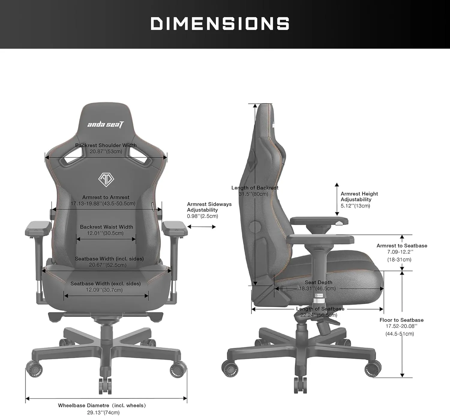 Anda Seat Kaiser 3 Large Gaming Chair for Adults - Ergonomic Black Fabric Gaming Seat with Lumbar Support, Comfortable Office Chairs with Neck Support - Heavy Duty Wide Computer Seat