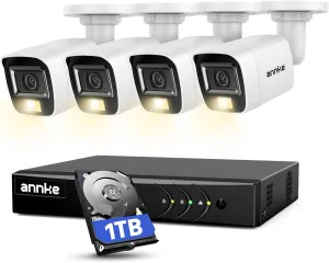ANNKE 8CH 3K Security Camera System, 8 Channel Surveillance DVR, 4x 5MP 2960*1665 CCTV Cams with Audio, Dual Light, Built-in Mic, AI Human/Vehicle Detection, IP67, Color Night Vision, 1TB Hard Drive