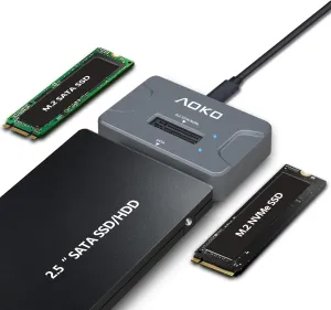 AOKO NVMe to USB 3.2(10Gbps) SSD Reader Docking Station – Portable M.2 SSD to USB Adapter External NVMe SSD Enclosure for M.2 PCIe NVMe and M.2 SATA SSD, Compatible with 2.5'' SATA Dirve