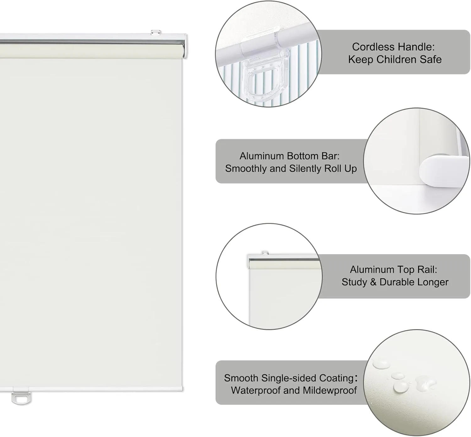 AOSKY Roller Window Shades Blackout Blinds for Windows Cordless Bedroom Shade Room Darkening Shades Door Blinds with Thermal Insulated Easy to Install for Home Office Bathroom W35 xL72 Ivory White