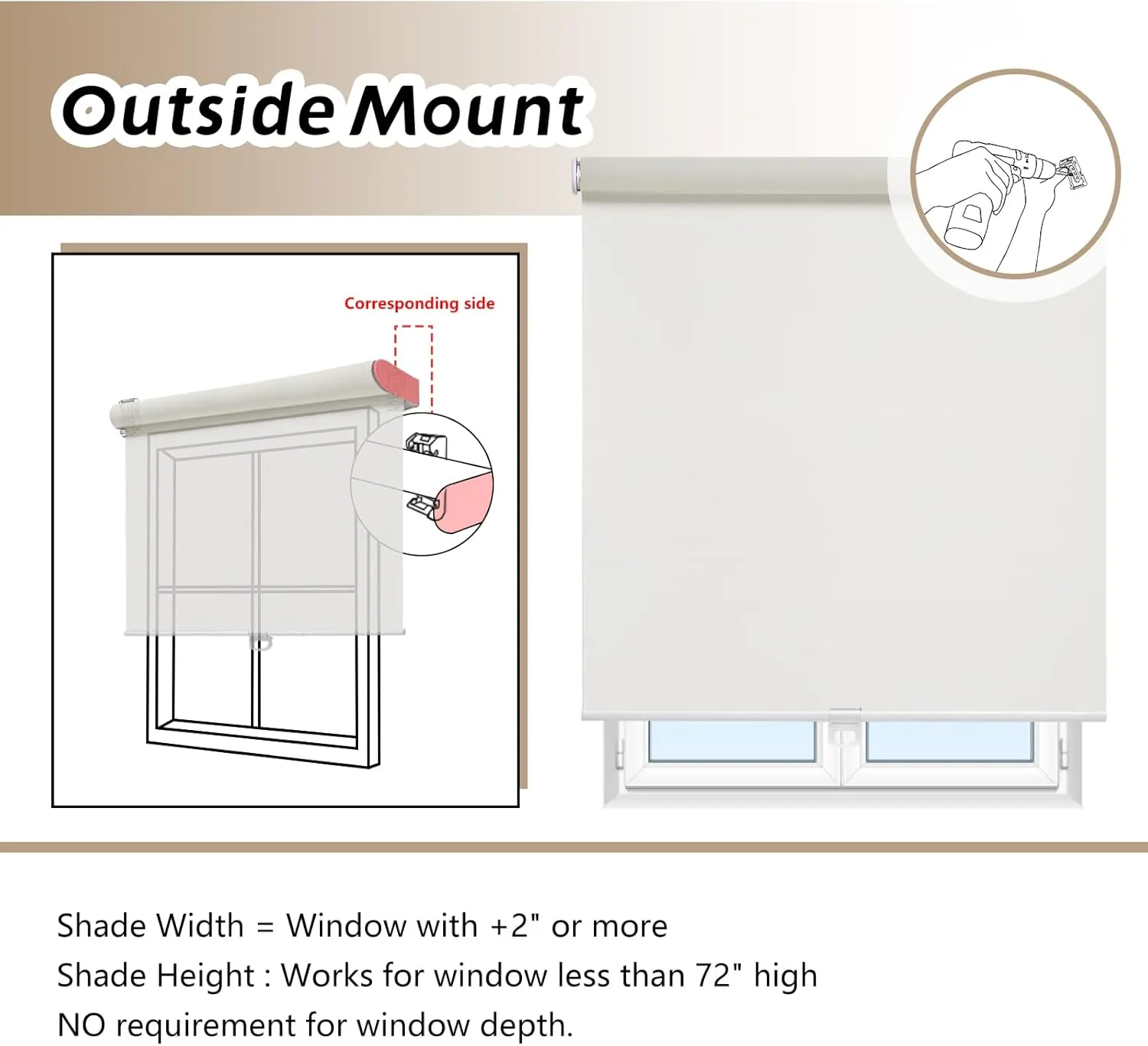 AOSKY Roller Window Shades Blackout Blinds for Windows Cordless Bedroom Shade Room Darkening Shades Door Blinds with Thermal Insulated Easy to Install for Home Office Bathroom W35 xL72 Ivory White