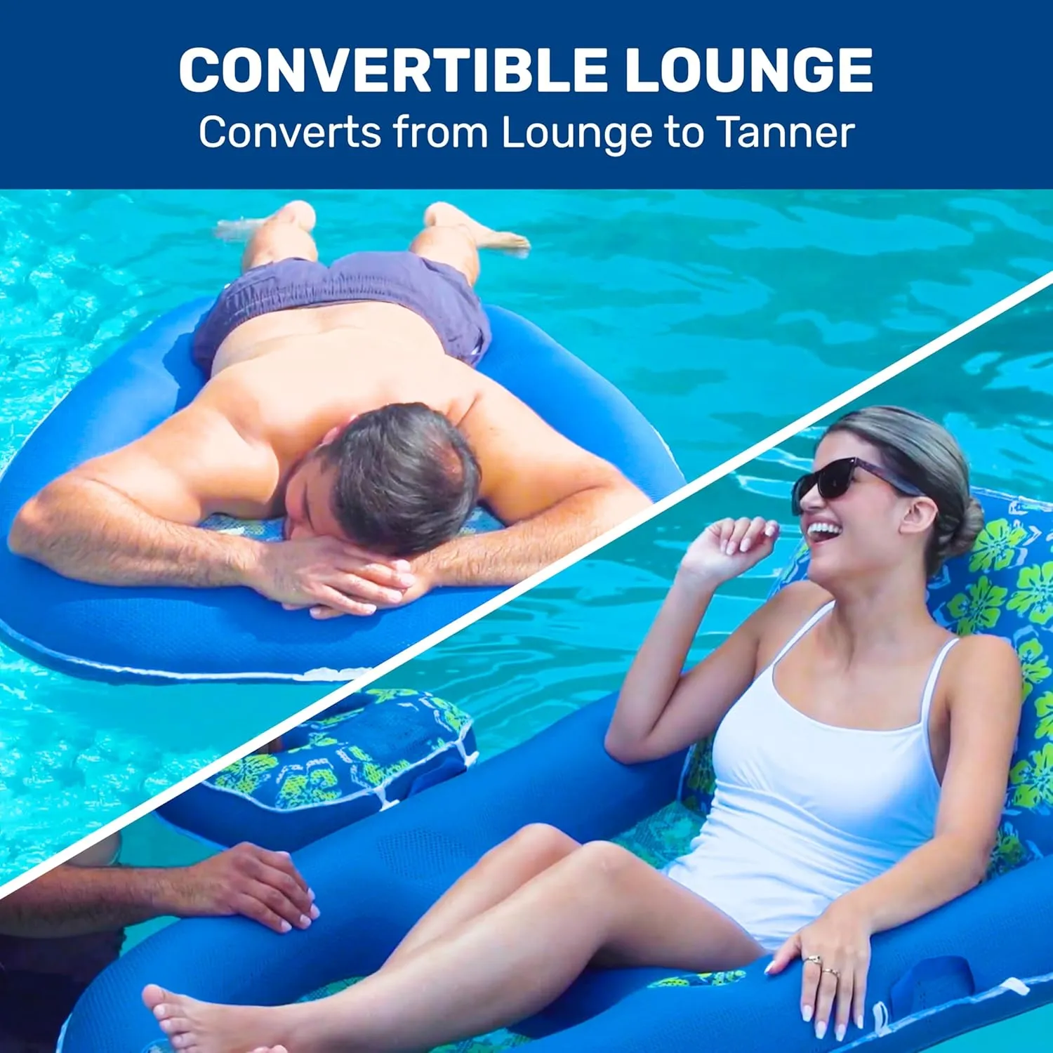 Aqua Campania Ultimate 2-in-1 Pool Float Lounge – Extra Large – Inflatable Pool Floats for Adults with Adjustable Backrest & Cupholder Caddy – Multiple Colors/Styles