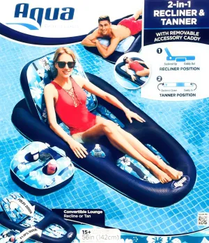 Aqua Campania Ultimate 2-in-1 Pool Float Lounge – Extra Large – Inflatable Pool Floats for Adults with Adjustable Backrest & Cupholder Caddy – Multiple Colors/Styles