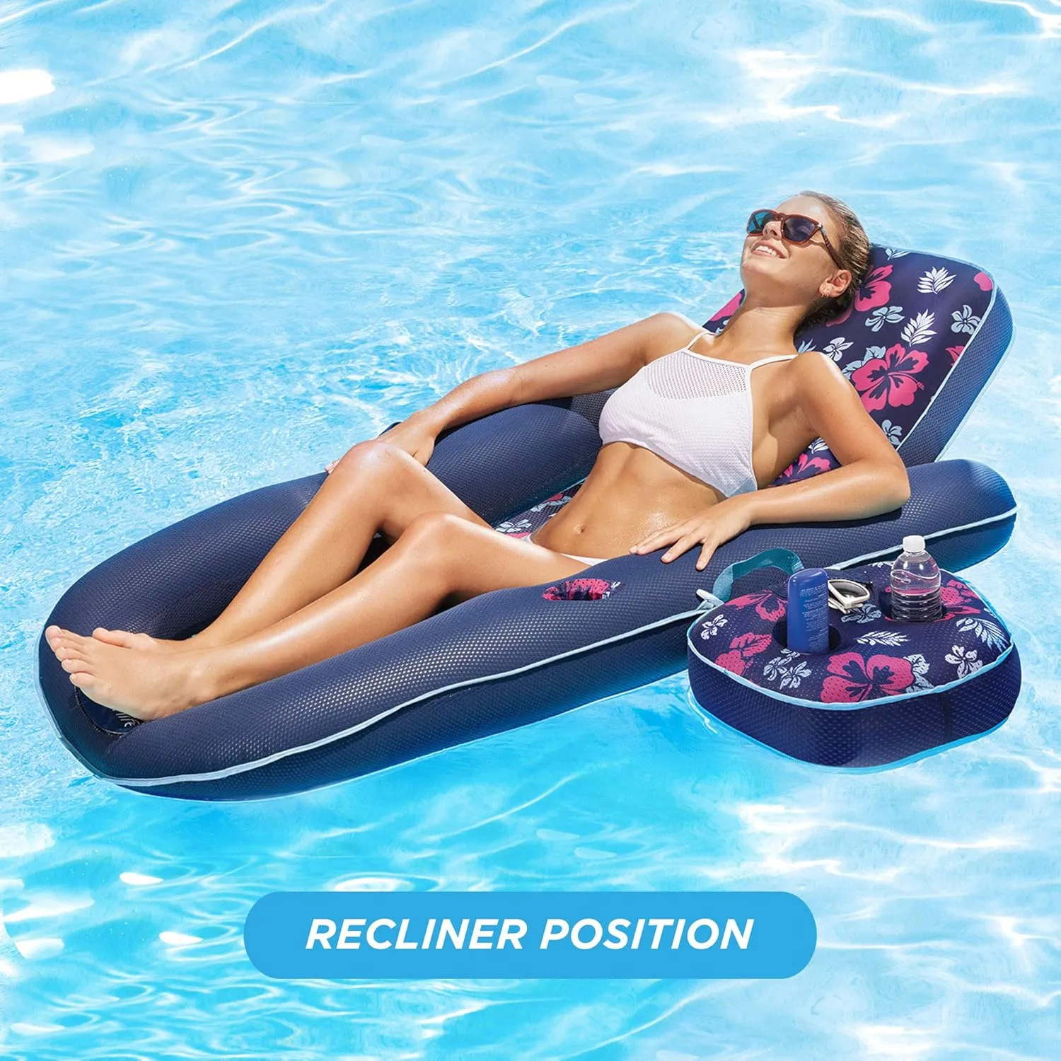 Aqua Campania Ultimate 2-in-1 Pool Float Lounge – Extra Large – Inflatable Pool Floats for Adults with Adjustable Backrest & Cupholder Caddy – Multiple Colors/Styles
