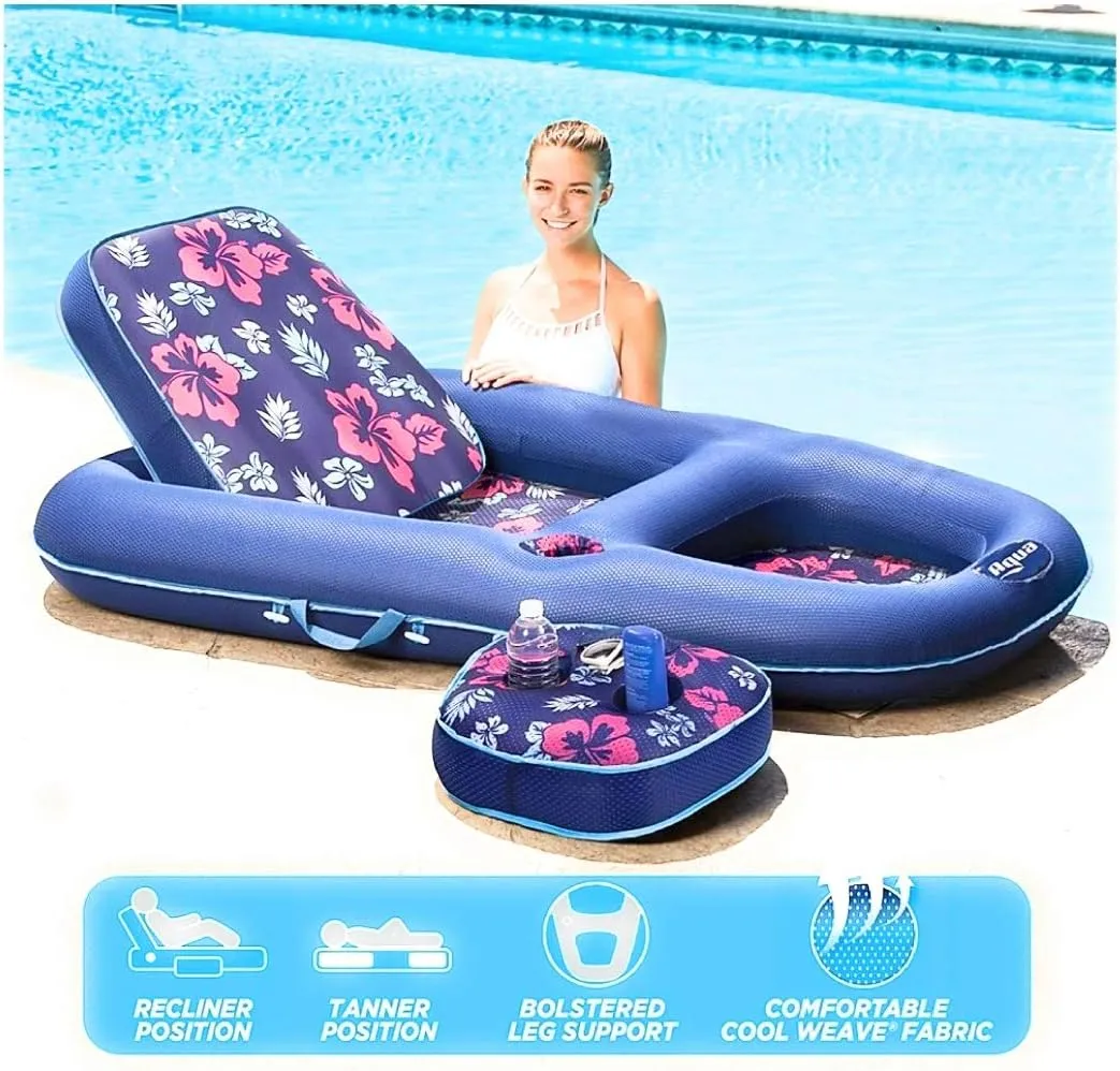 Aqua Campania Ultimate 2-in-1 Pool Float Lounge – Extra Large – Inflatable Pool Floats for Adults with Adjustable Backrest & Cupholder Caddy – Multiple Colors/Styles
