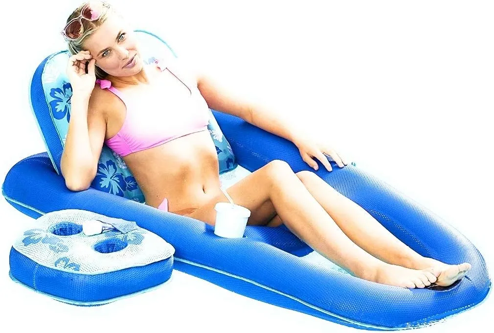 Aqua Campania Ultimate 2-in-1 Pool Float Lounge – Extra Large – Inflatable Pool Floats for Adults with Adjustable Backrest & Cupholder Caddy – Multiple Colors/Styles