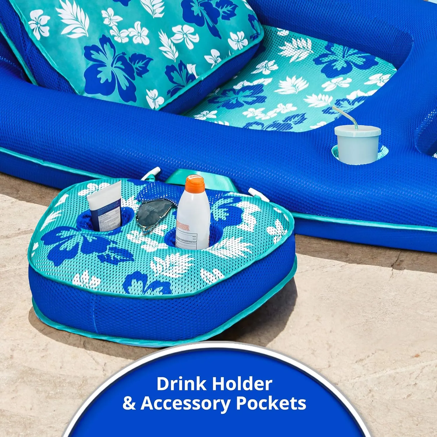 Aqua Campania Ultimate 2-in-1 Pool Float Lounge – Extra Large – Inflatable Pool Floats for Adults with Adjustable Backrest & Cupholder Caddy – Multiple Colors/Styles