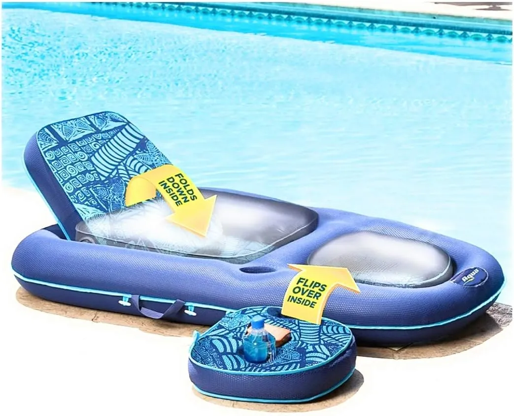 Aqua Campania Ultimate 2-in-1 Pool Float Lounge – Extra Large – Inflatable Pool Floats for Adults with Adjustable Backrest & Cupholder Caddy – Multiple Colors/Styles