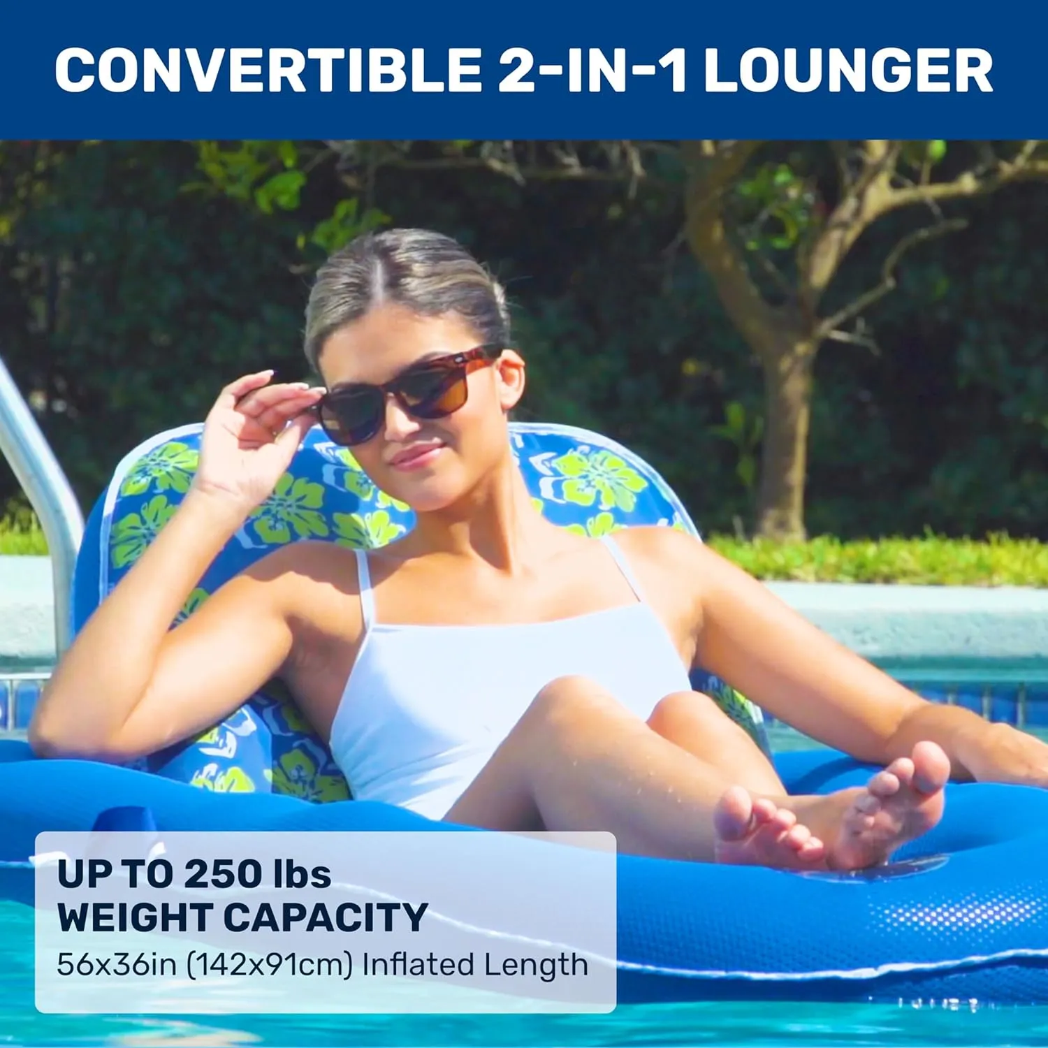 Aqua Campania Ultimate 2-in-1 Pool Float Lounge – Extra Large – Inflatable Pool Floats for Adults with Adjustable Backrest & Cupholder Caddy – Multiple Colors/Styles