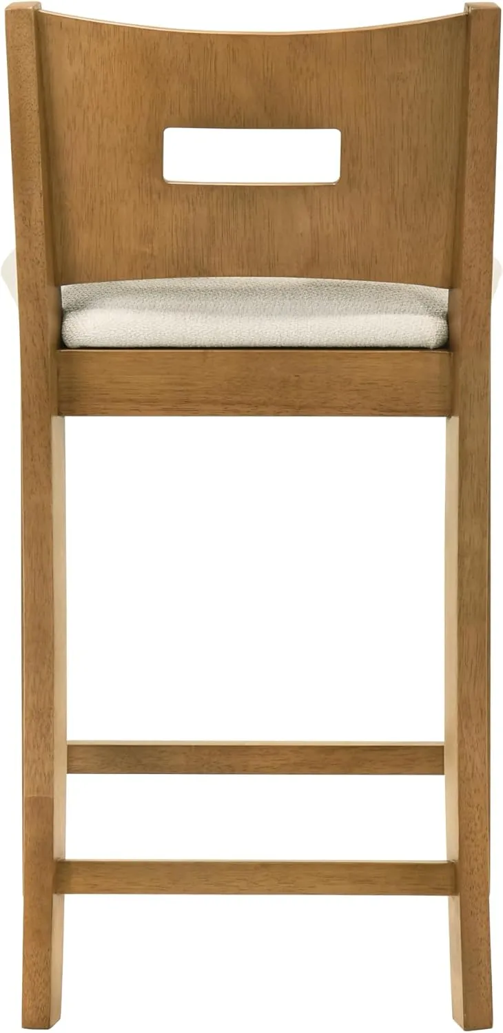 Armen living Ren 30 in. Amber Glow Bar Height Rubberwood Barstool with Ivory Fabric Seat