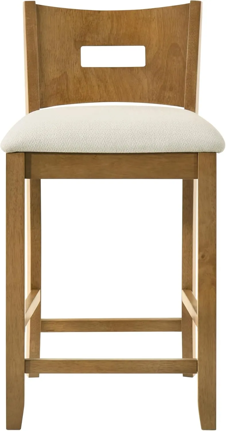 Armen living Ren 30 in. Amber Glow Bar Height Rubberwood Barstool with Ivory Fabric Seat