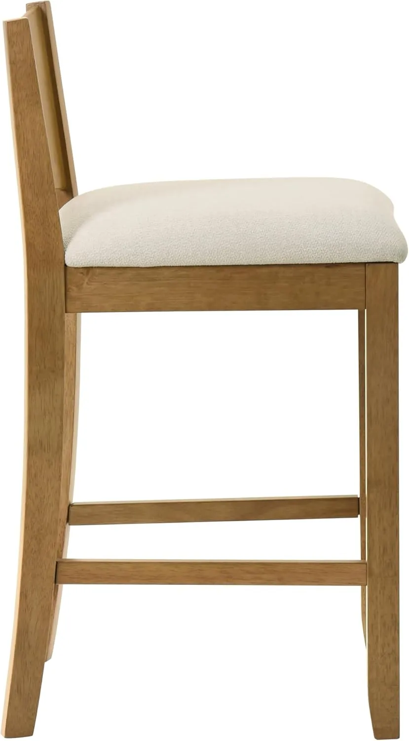 Armen living Ren 30 in. Amber Glow Bar Height Rubberwood Barstool with Ivory Fabric Seat
